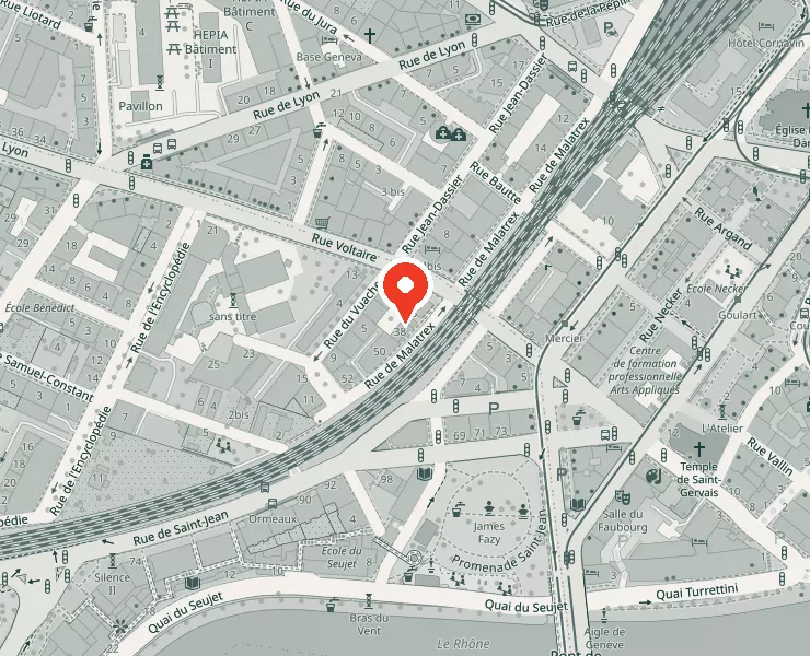 Plan : PHI Fiduciaire, Rue de Malatrex 38, 1201 Genève, près de la gare Cornavin